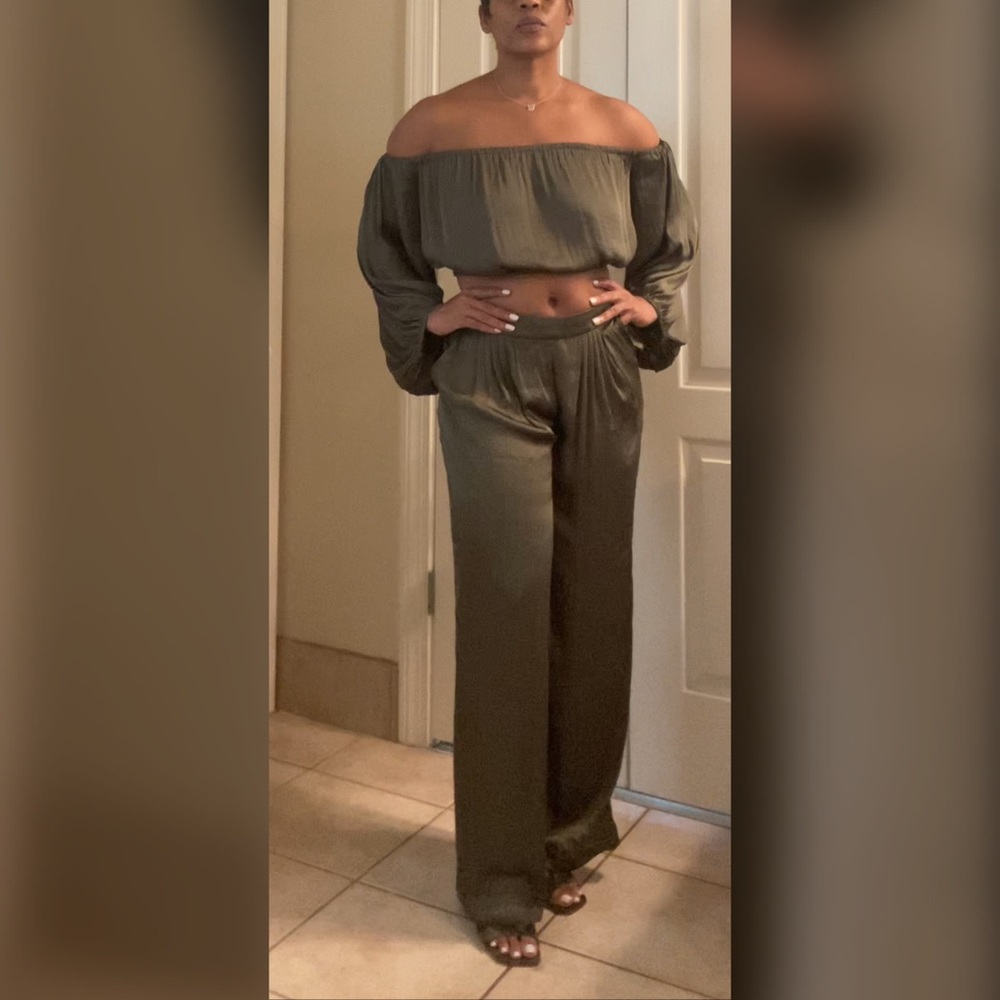 Off the shoulder top and matching wide leg pants